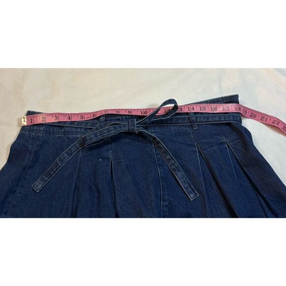 American Eagle Pleated Mini Skort Blue Denim Jean Skirt Belted Women’s Size 12 - Picture 3 of 7